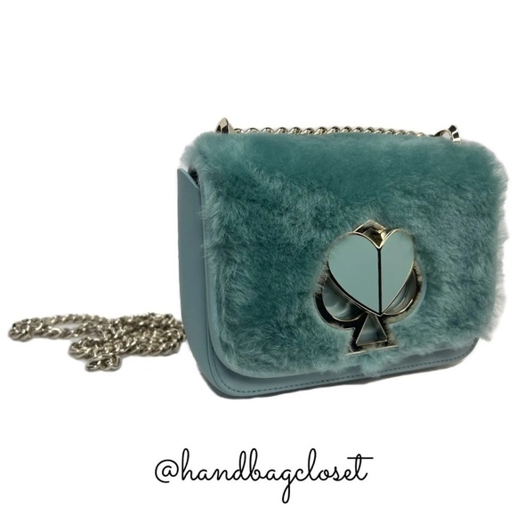 Kate Spade Nicola Faux Fur Crossbody Gold Chain Bag Purse Spearmint Green - Picture 3 of 16
